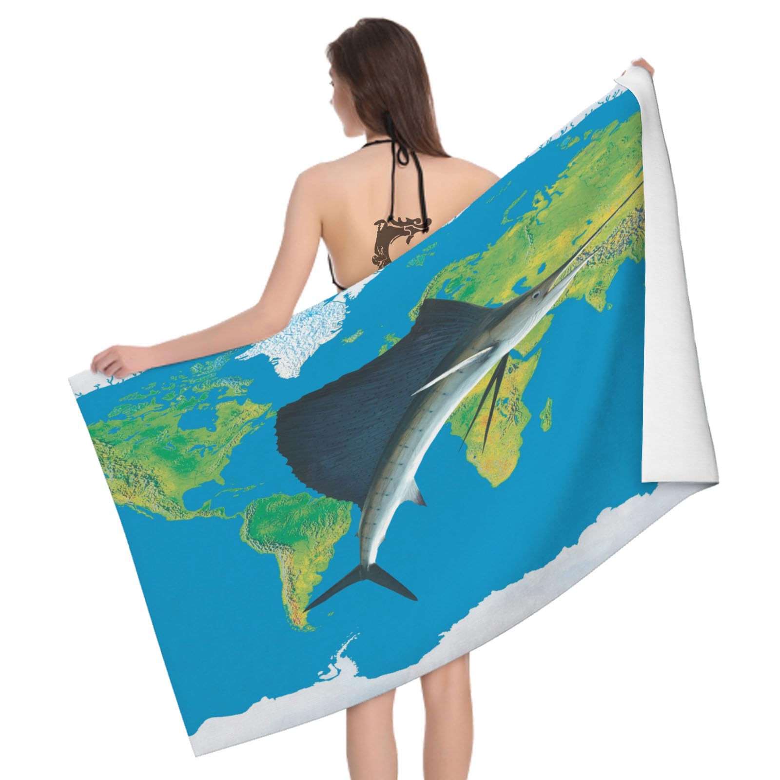 3D Fish Beach Towel Microfiber Soft Quick Dry for Adults, Cartoon Bath Towel Lightweight Soft Absorbent for Travel Swimming Pool Sports, 75 x 150 cm