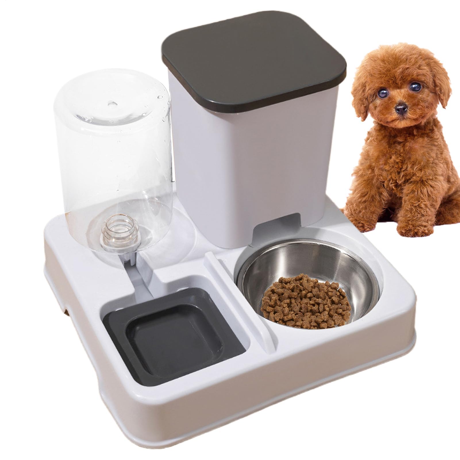 Comedero automático para Gatos， Comedero y Bebedero for Gatos, 2 en 1, Antideslizante, automático(Gray)