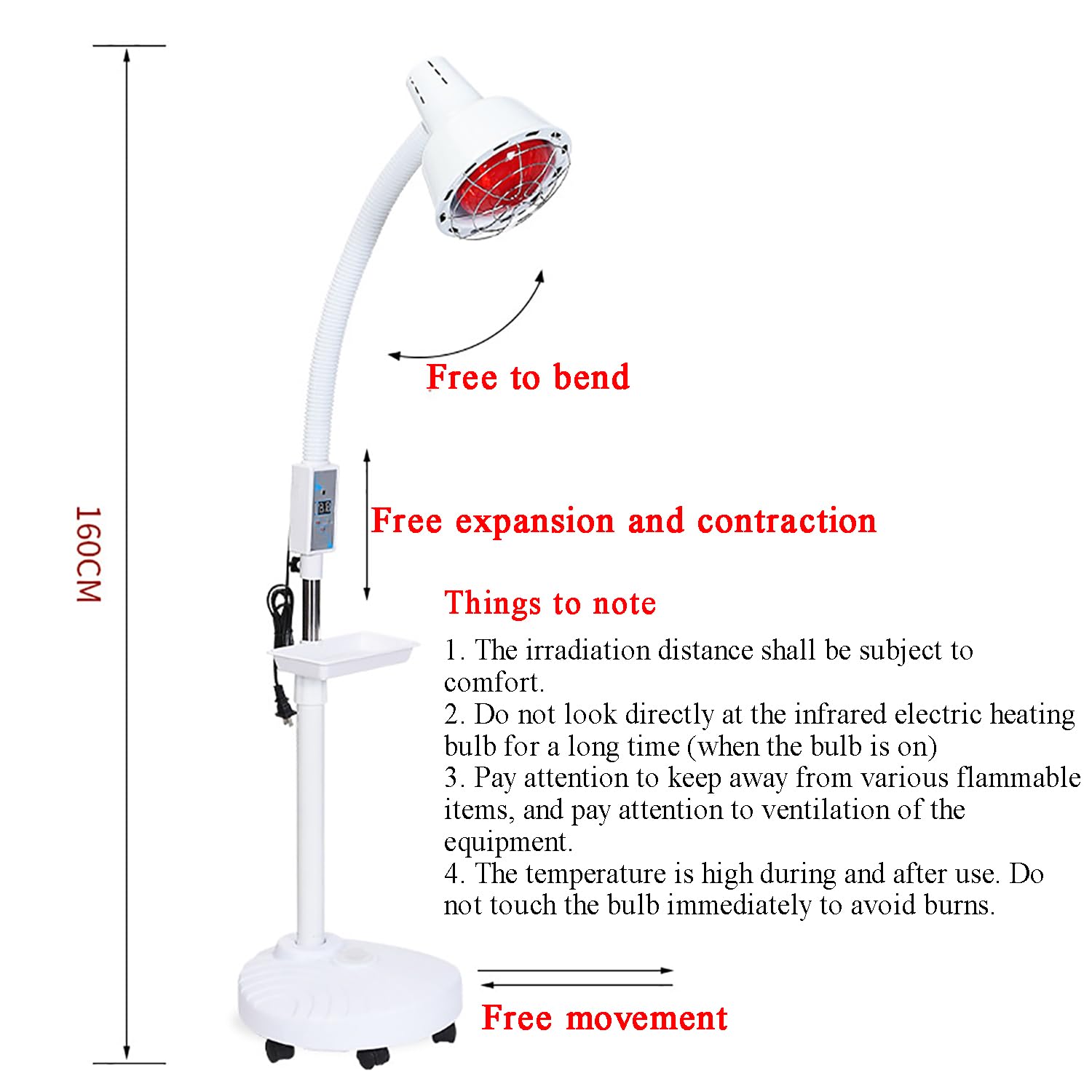 Lampada a Infrarossi Lontani Da Supporto, Lampada Termica a Luce Rossa a Infrarossi Da 275 W Con Copertura In Rete Antiscottatura, Regolazione Del Sollevamento, Temperatura Regolabile 0-115 Gradi