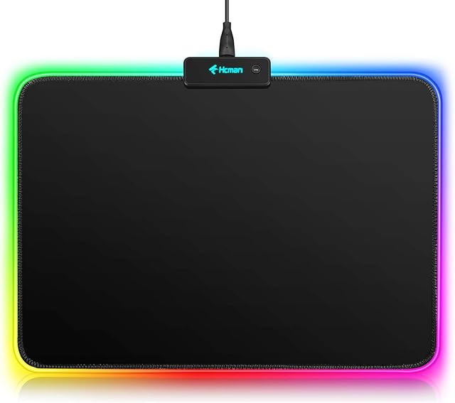 RGB Gaming Mouse Mat Pad - 336x245x3mm Hcman Led Mousepad with Non-Slip Rubber Base, Soft Computer Keyboard Mouse Pad for Macbook, PC, Laptop, Desk (Black)