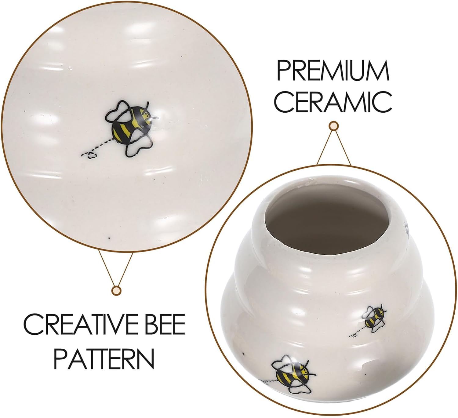 Ceramic Honey Jar and Dipper Set with Lid 5pcs Bee Honey Pot for Kitchen Dining and Gift for Home Use and Special Occasions
