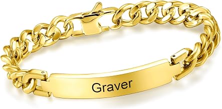 Men's Personalised Curb Chain Bracelet – Classic Polished Stainless Steel Bracelet, Men's Jewellery Gift, Father's Day, Valentine's Day, Anniersation, Christmas, Men's Curb Chain 21 cm