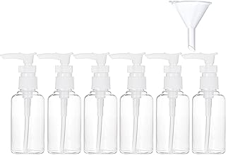 TecUnite 6 Pack Small Pump Bottles Clear Travel Bottle Plastic Empty Spray Dispenser Hand Lotion Sanitizer Refillable Accessories Set with Small Funnel for Flight, Airport, Holiday