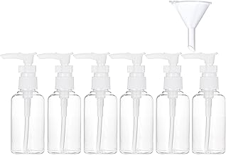 TecUnite 6 Pack Small Pump Bottles Clear Travel Bottle Plastic Empty Spray Dispenser Hand Lotion Sanitizer Refillable Accessories Set with Small Funnel for Flight, Airport, Holiday