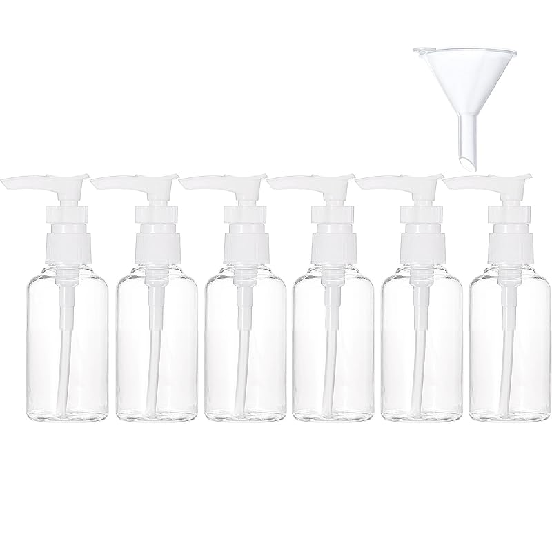 TecUnite Frascos Recarregáveis com Bomba, 50 mL, Pacote com 6 e Funil