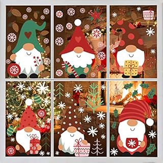 DIYASY Christmas Gnome Window Sticker, 8 Sheets Xmas Window Clings Decals Decoration for Glass