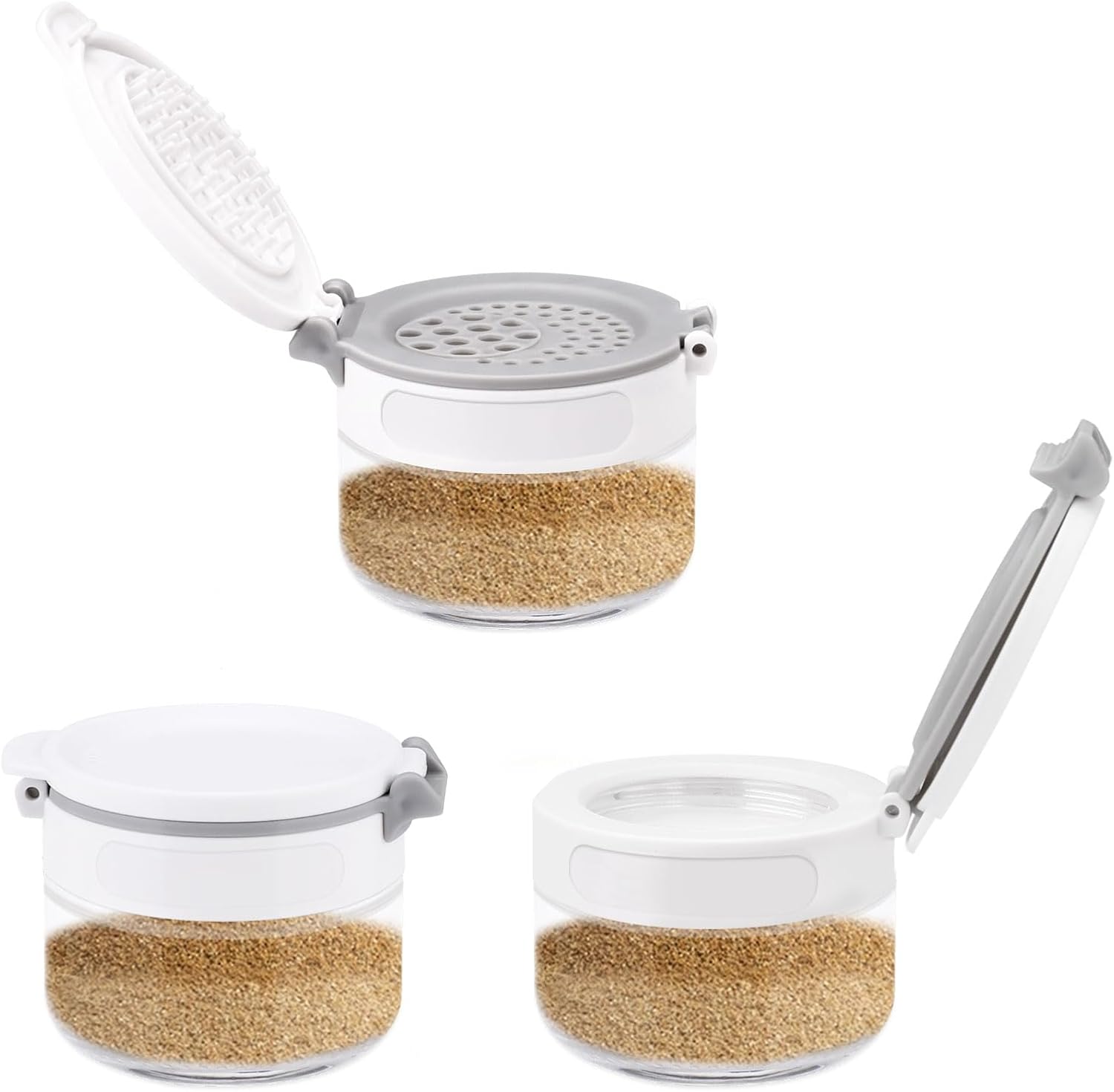2 Pack Spice Shaker for Salt & Pepper, Anti-Clogging, Airtight Lid, Seasoning Containers Glass Spice Jars with 2 Hole Sizes and Labels, 6.8oz
