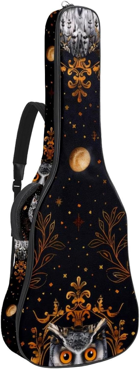 40 41 42 Inch Guitar Bags, Waterproof Padded Acoustic Guitar Case Backpack with Adjustable Shoulder Strap & Pockets, Owls Art Pattern