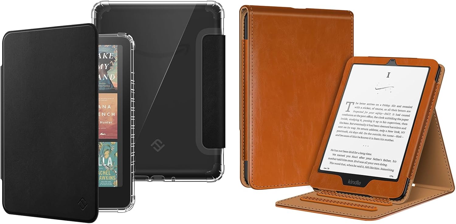 Fintie Case for 7" All-New Kindle Paperwhite 12th Generation 2024 and Kindle Colorsoft Signature Edition, Ultra Clear Soft Flexible Light Transparent TPU Back Case + Flip Vertical Stand Cover,