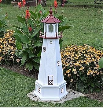 Amish-Made Marblehead, OH Replica Lighthouse with Base and Solar-Powered LED Lighting, 82" Tall