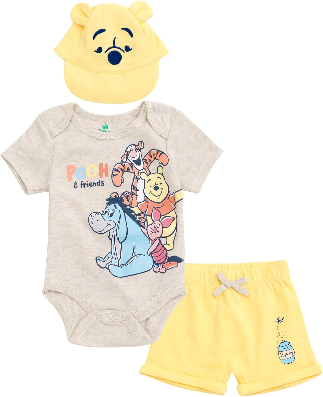 Disney Pixar Baby Bodysuit, Shorts and Baseball Cap 3 Piece Outfit Set Newborn to Infant Sizes (Newborn - 24 Months)