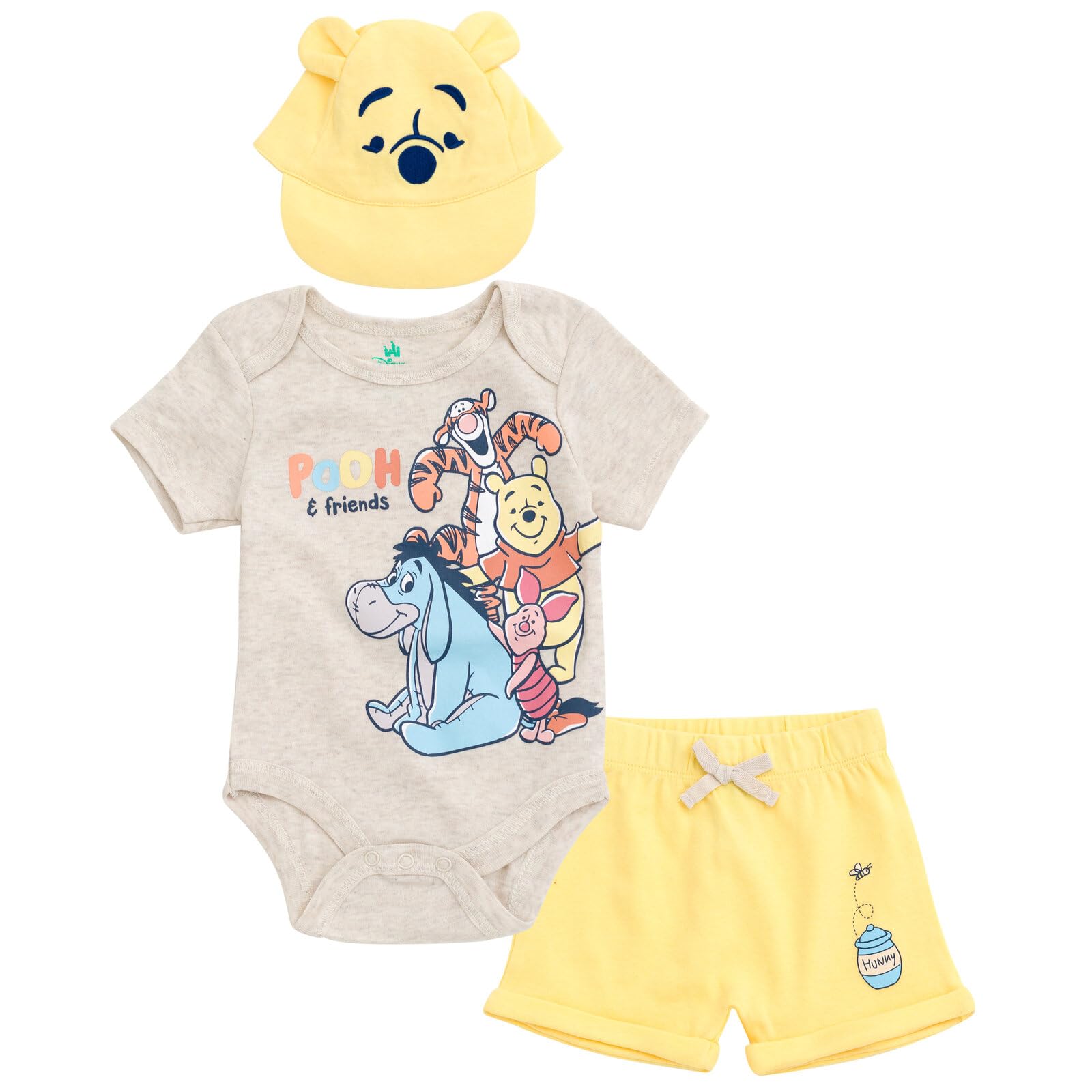 Disney Pixar 3-teiliges Baby-Set mit Overall, Shorts und Baseballkappe, Größen von Neugeborenen bis Kleinkindern (Neugeborene – 24 Monate)