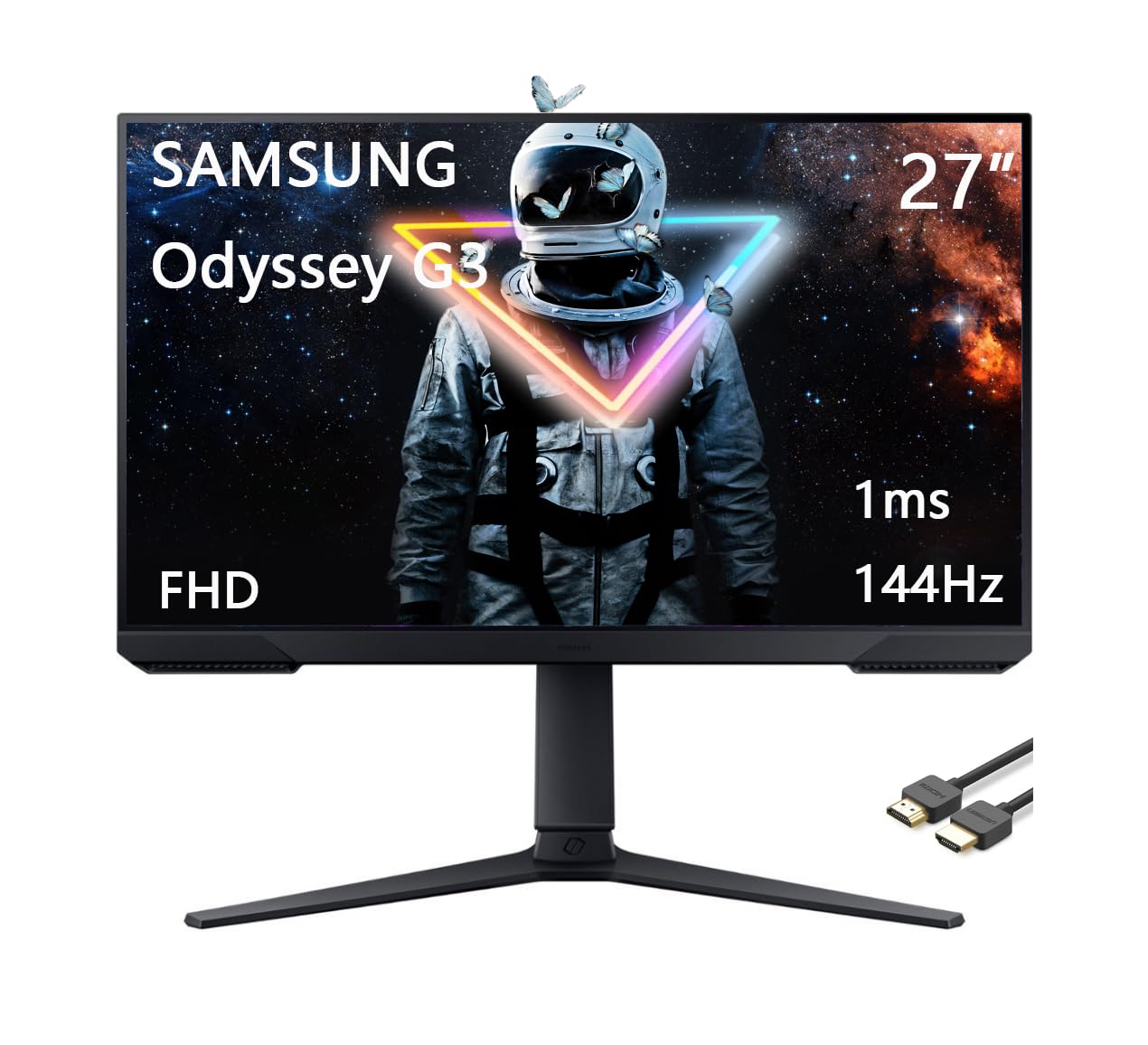 Samsung 27" Odyssey G3 Series FHD Gaming Monitor, 165Hz, 1ms, Eye Saver Mode, FreeSync Premium, VESA Mount Capability, Height Adjustable Screen, Black