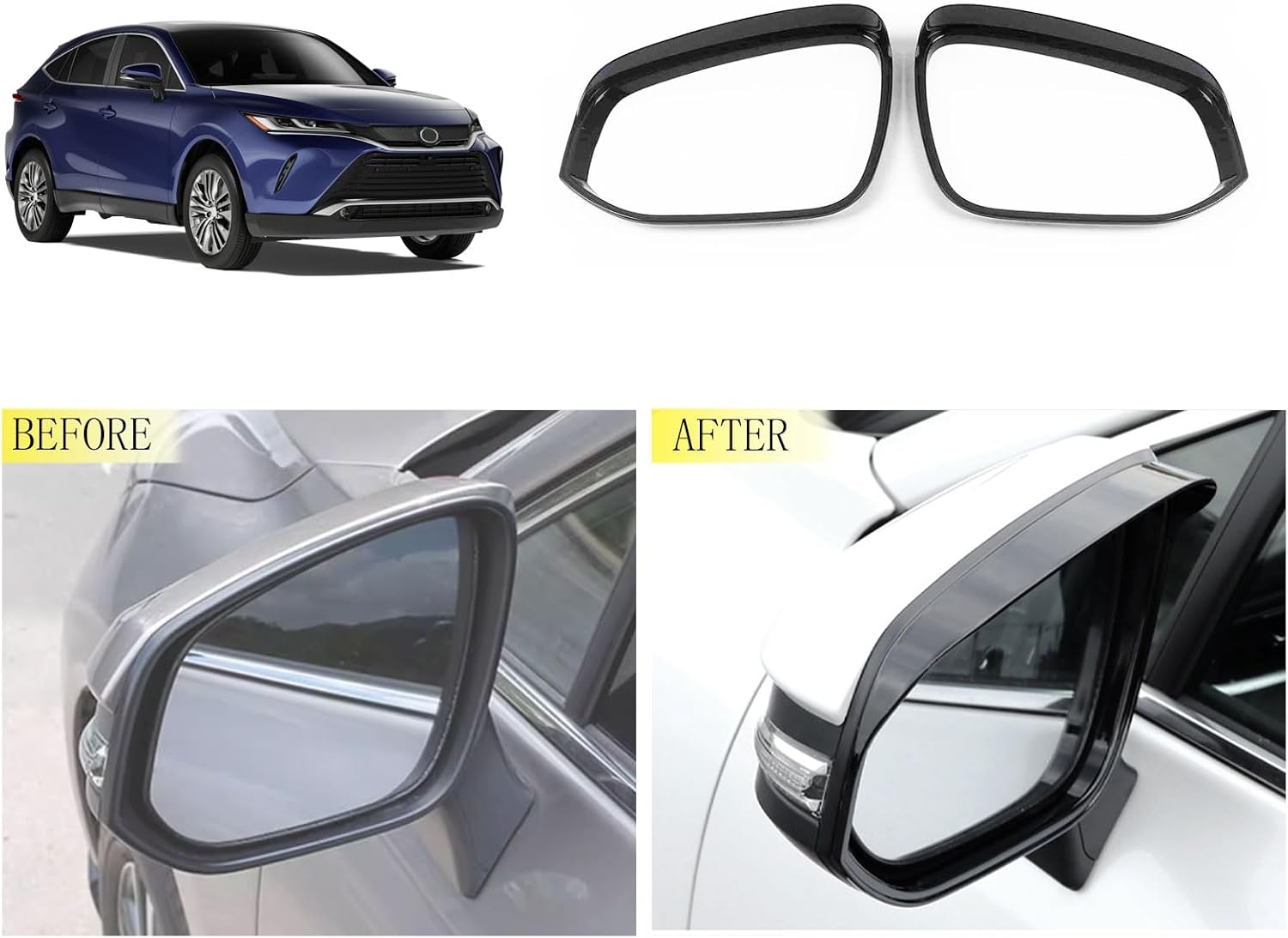 Car Side Mirror Rain Guard Compatible With Toyota Venza 2021 2022 2023 Side Mirror Rain Eyebrow Exterior Car Accessories Stainless steel 2PCS(Glossy Black Style)