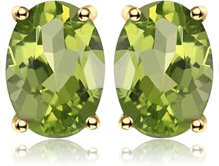 JewelryPalace Oval Earrings With Real Gems Silver 925 Ladies, Jewelry Set, Earrings Silver Birthstones Girls, Earrings Silver Small With Stone Women Rose Gold Gold