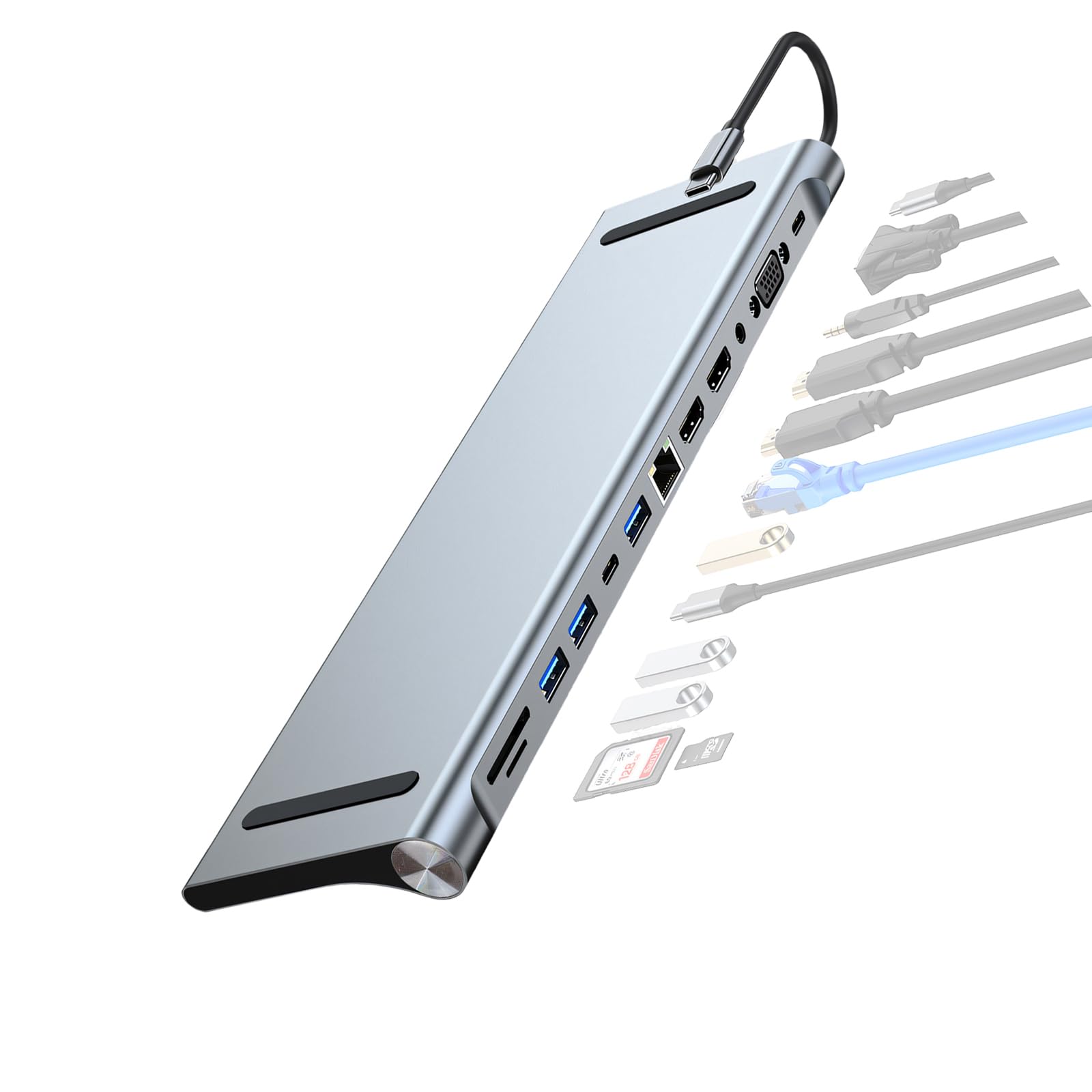 Alluminio USB C Dock 12 in 1 Adattatore Multiport 4K HDTV per Dock USB C in Alluminio Dock