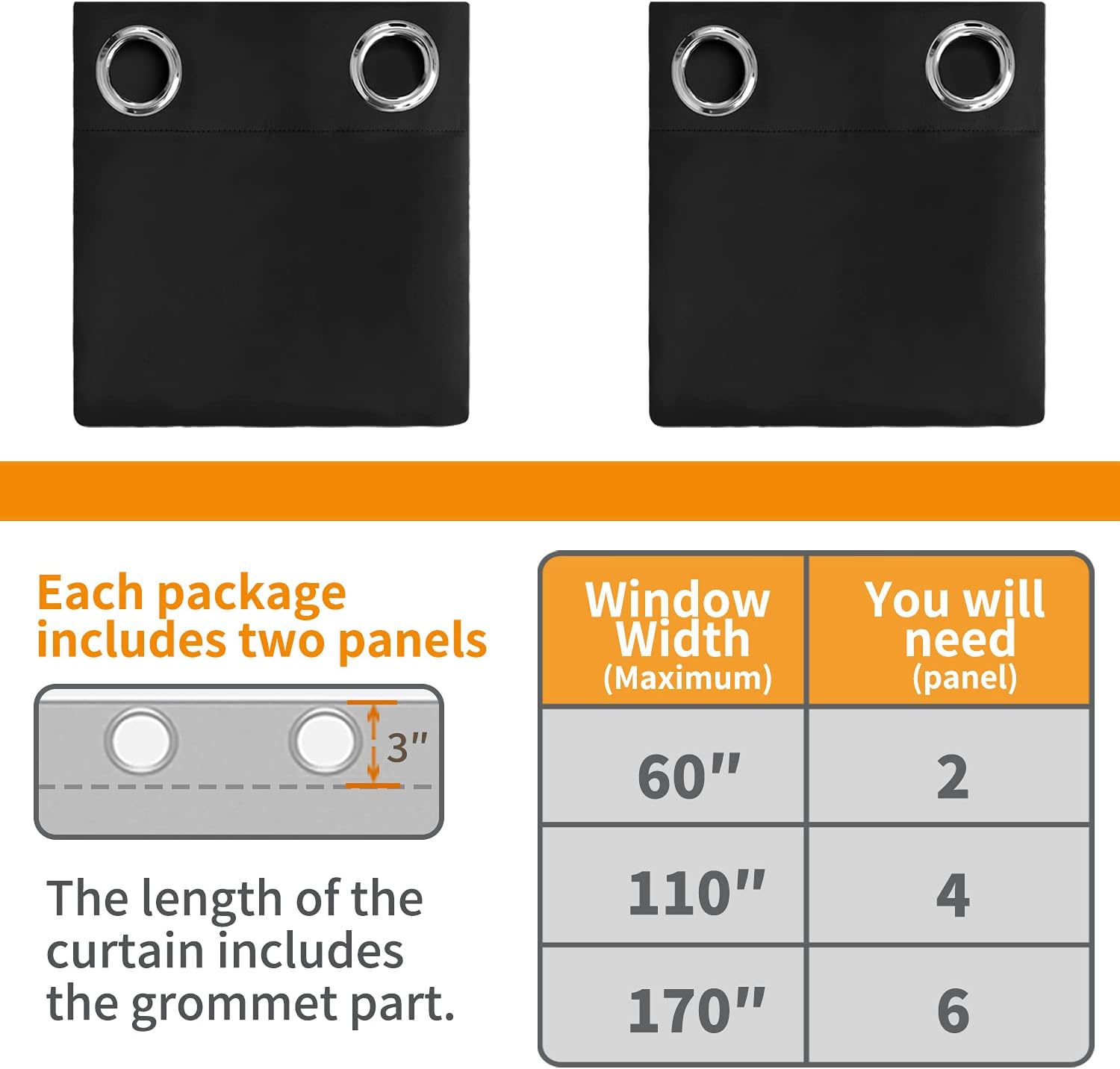YoungsTex Black 100% Blackout Curtains 63 Inches Long for Bedroom, Room Darkening Window Drapes with Thermal Insulated Liner Grommet Energy Saving for Living Room, 2 Panels, 42 X 63 Inch