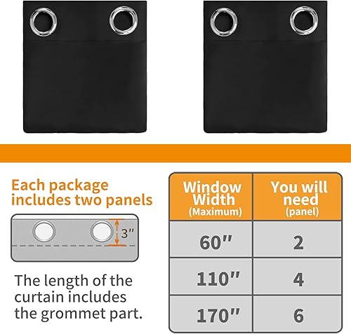 Miniatura 6 de YoungsTex - Cortinas blackout para dormitorio, oficina, comedor y sala, aislamiento térmico, ojales, privacidad, oscurecen la habitación, 2 paneles,