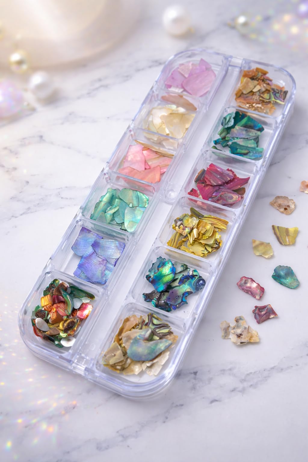 12li Sedefli İnce Deniz Kabuğu Tırnak Süsleme Charm Nail Art Charm Taşları WN-510