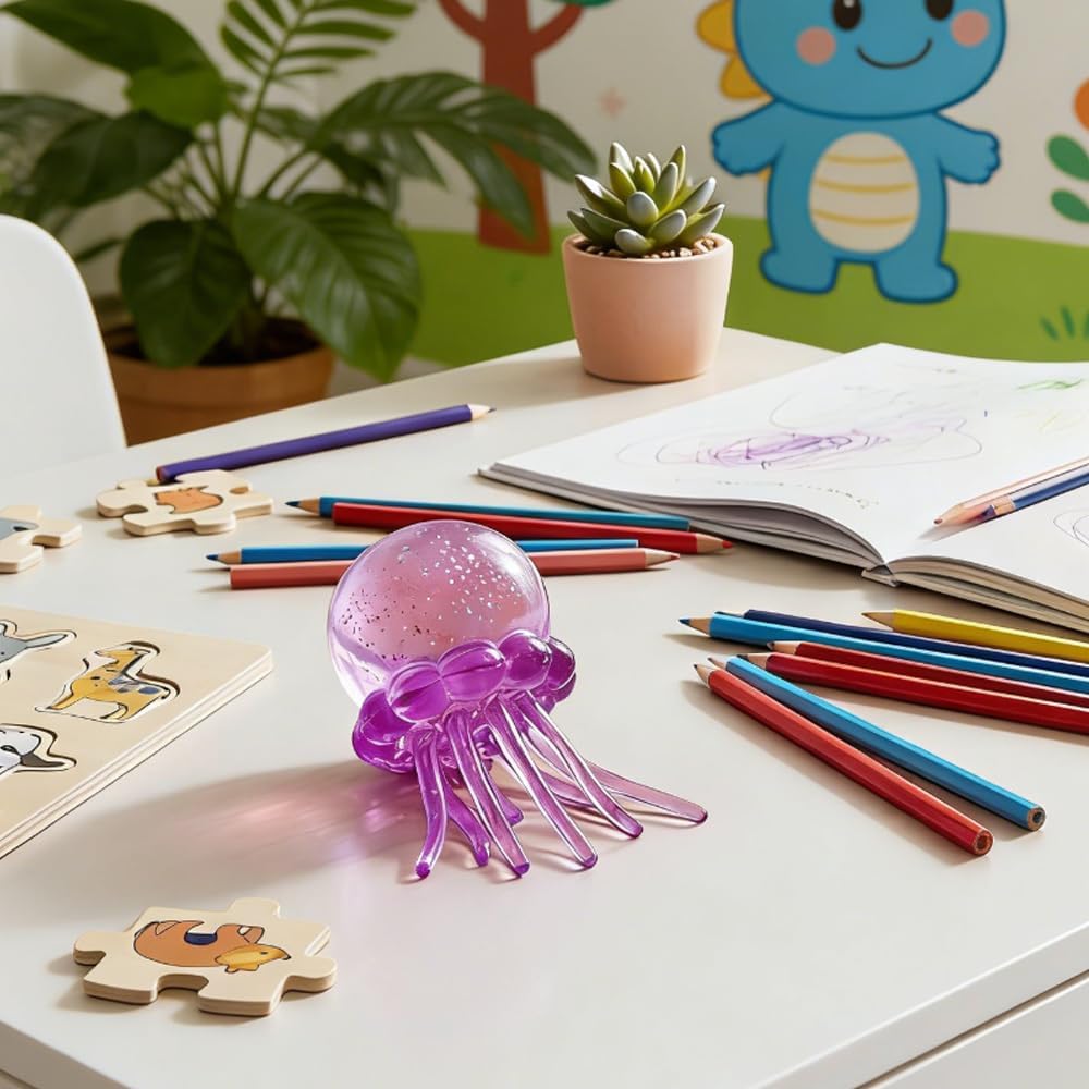 Cute Jellyfish Squishy, Glitter Squeeze Stress Ball, Cube-Drop Malt Sugar Balls, Ice Squeeze Ball Fidget Gel Toys, Desktop Stress Relief Toys for Birthday Classroom Party Favors (Pink)