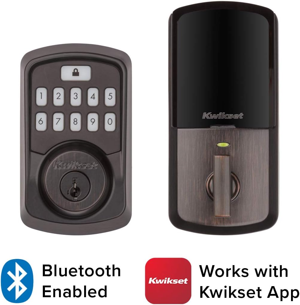 Kwikset 99420-002 Aura Bluetooth Programmable Keypad Door Lock Deadbolt Featuring SmartKey Security, Venetian Bronze