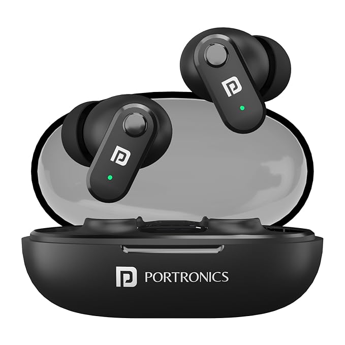 Portronics Harmonics Twins S16 in Ear Wireless TWS Earbuds with 24 Hrs Playtime, Clear Calls, Game & Music Mode, Low Latency, Bluetooth 5.3v, LED Display, Type C Fast Charging(Black)