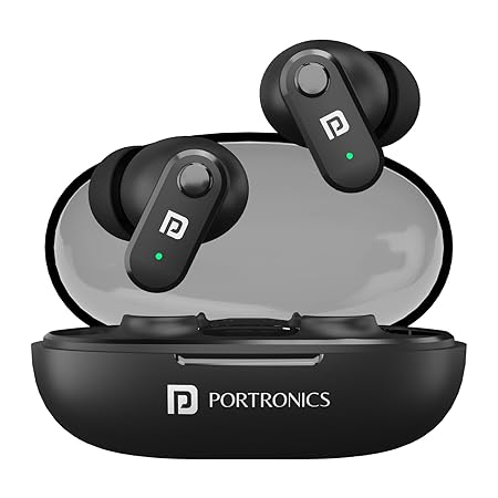 Portronics Harmonics Twins S16 in Ear Wireless TWS Earbuds with 24 Hrs Playtime, Clear Calls, Game & Music Mode, Low Latency, Bluetooth 5.3v, LED Display, Type C Fast Charging(Black)