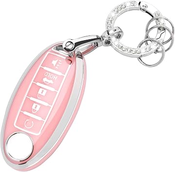 TECARATE Key Fob Cover with Keychain - 5 Buttons Soft TPU Full Covers Protection Key Case Fit for Rogue Altima Sentra GTR Frontier Maxima Titan Murano Kicks Juke Versa Armada Pathfinder