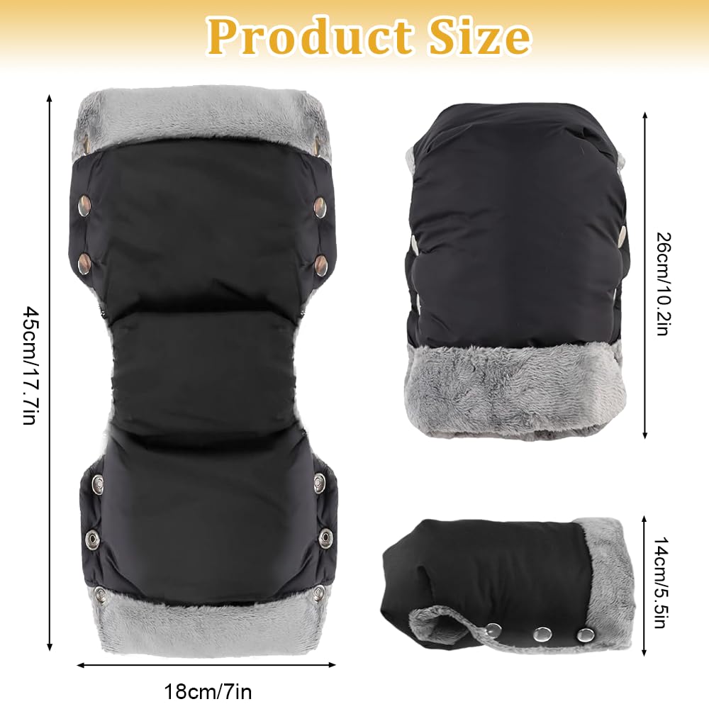 Moufles de Poussette - Fixation par Boutons-Pression - Lavable en Machine - Imperméable et Coupe-Vent - Doublure Polaire Ultra-Chaude