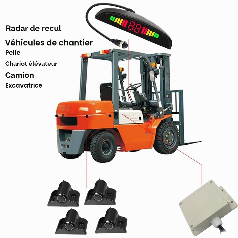 Baceyong Système de capteur de recul de camion à LED, kit de capteur de stationnement, système d'indicateur d'alerte sonore de radar de recul