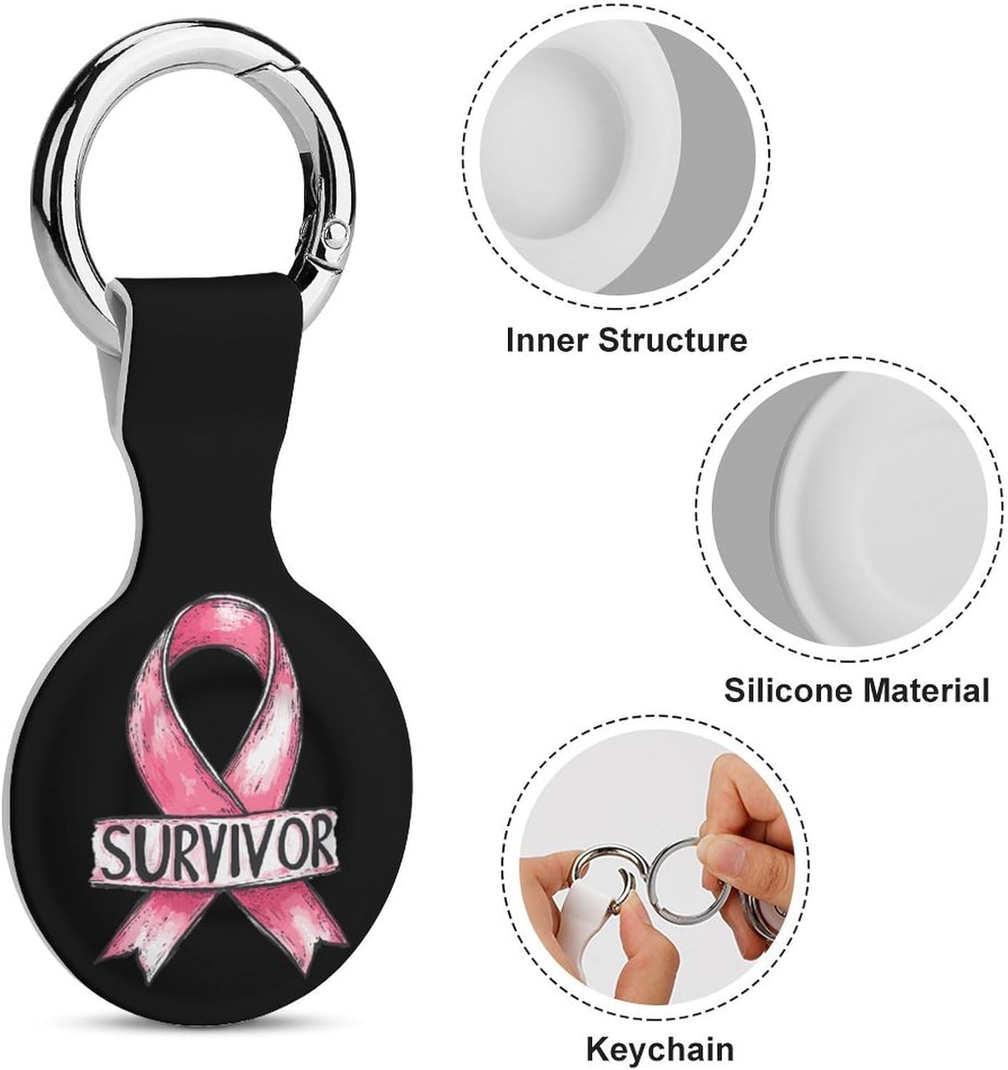 Breast Cancer Survivor Case Compatible with AirTag Holder Cover with Keychain Ring for Bags Luggages