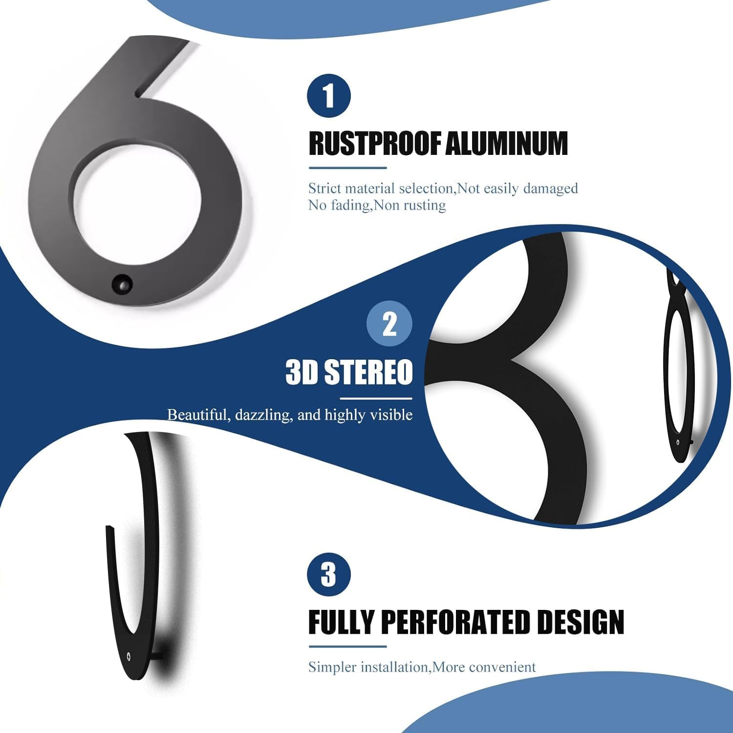 12 Inches House Numbers for Outside Modern House Address Numbers Metal Floating Home Address Sign for Outdoor from 0-9, Black(0)