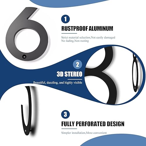 Miniatura 3 de ziyue Números de casa de 12 pulgadas para exteriores, números de dirección de casa modernos de metal, flotante, para exteriores de 0 a 9, negro (0)