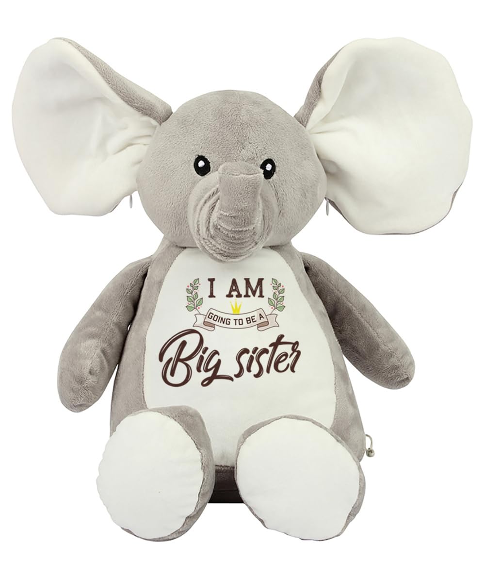 Big Sister Teddy Bear Gift – “I Am Going To Be A Big Sister” Printed Soft Toy | Cute Pregnancy Announcement Gift for Kids Girl | Baby Reveal Plush Toy | Soft Toys Teddy. (Elephant)
