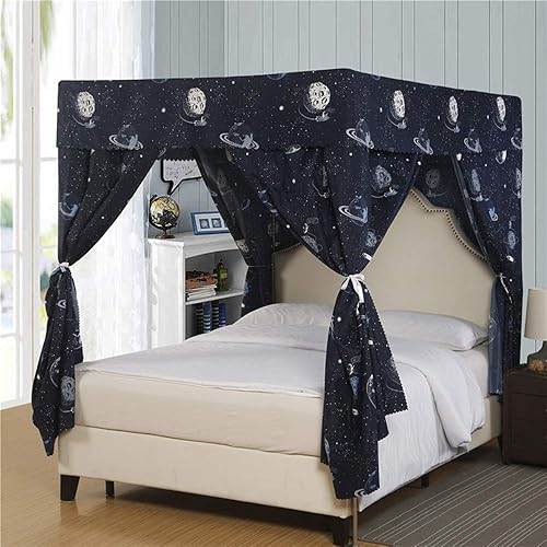 Mengersi Galaxy Star Four Corner Post Bed Curtain Canopy Bedroom Decoration for Girls Adults Windproof Lightproof Bed Canopies Child Gift (California King,Navy Galaxy)