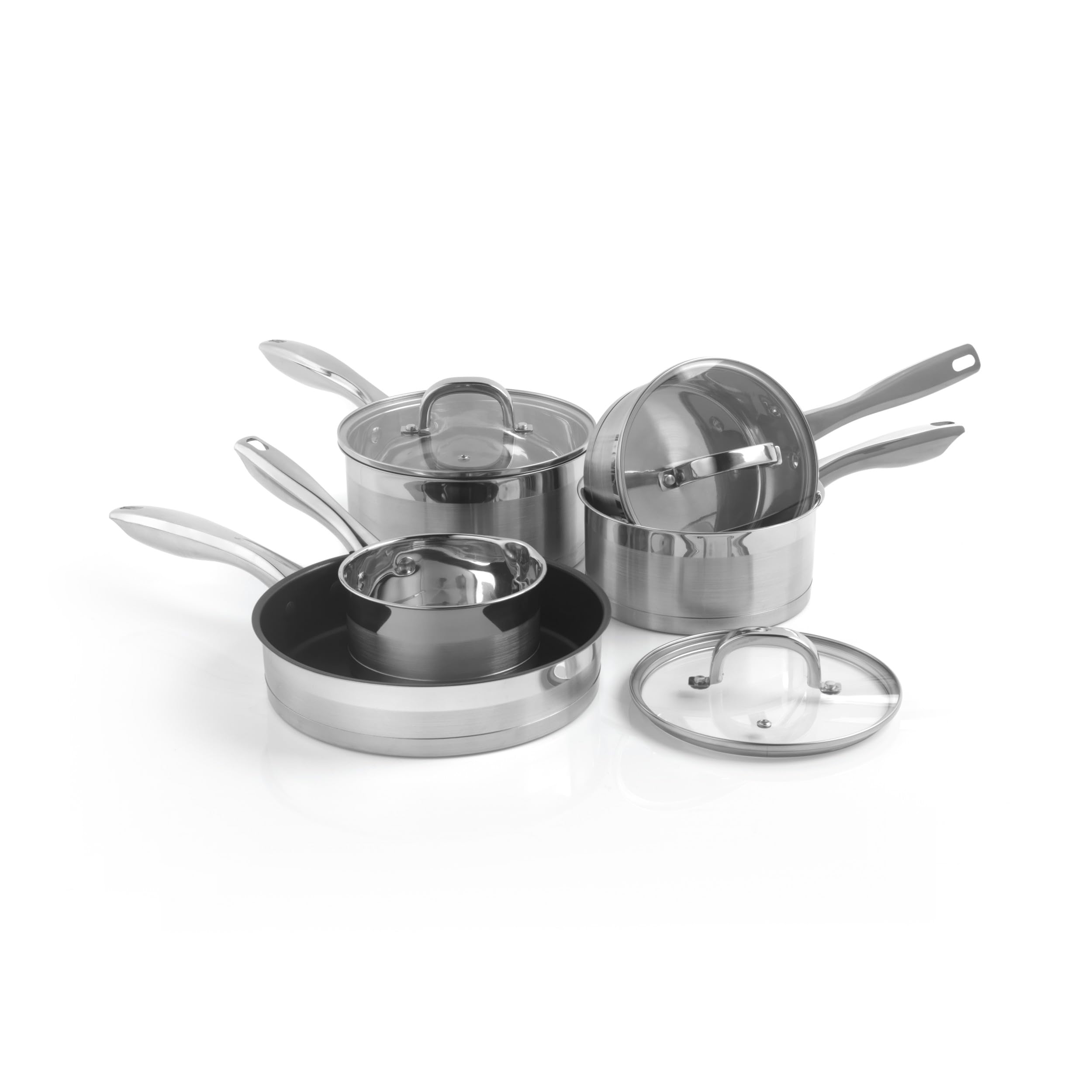 Salter Silver Timeless Pan Set, 5 Piece Stainless Steel Cookware Set