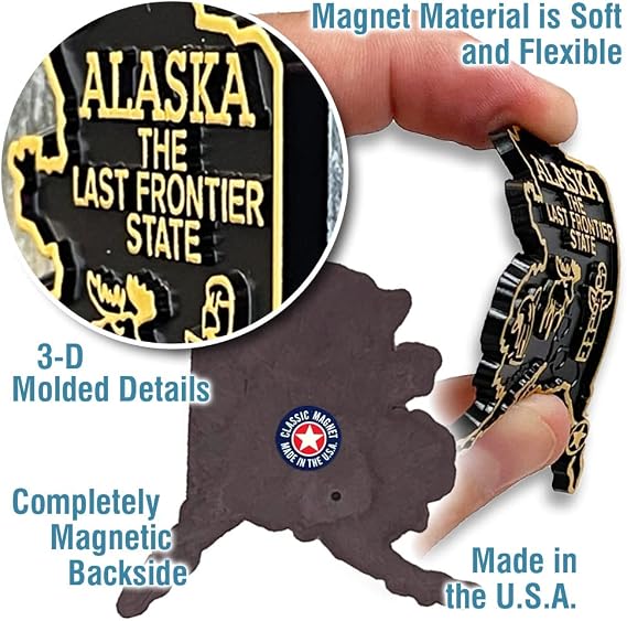 Alaska Small State Magnet by Classic Magnets, 2.2 x 2.2, Collectible 3D Rubber Vintage-Style Souvenirs and Gifts Made in the USA