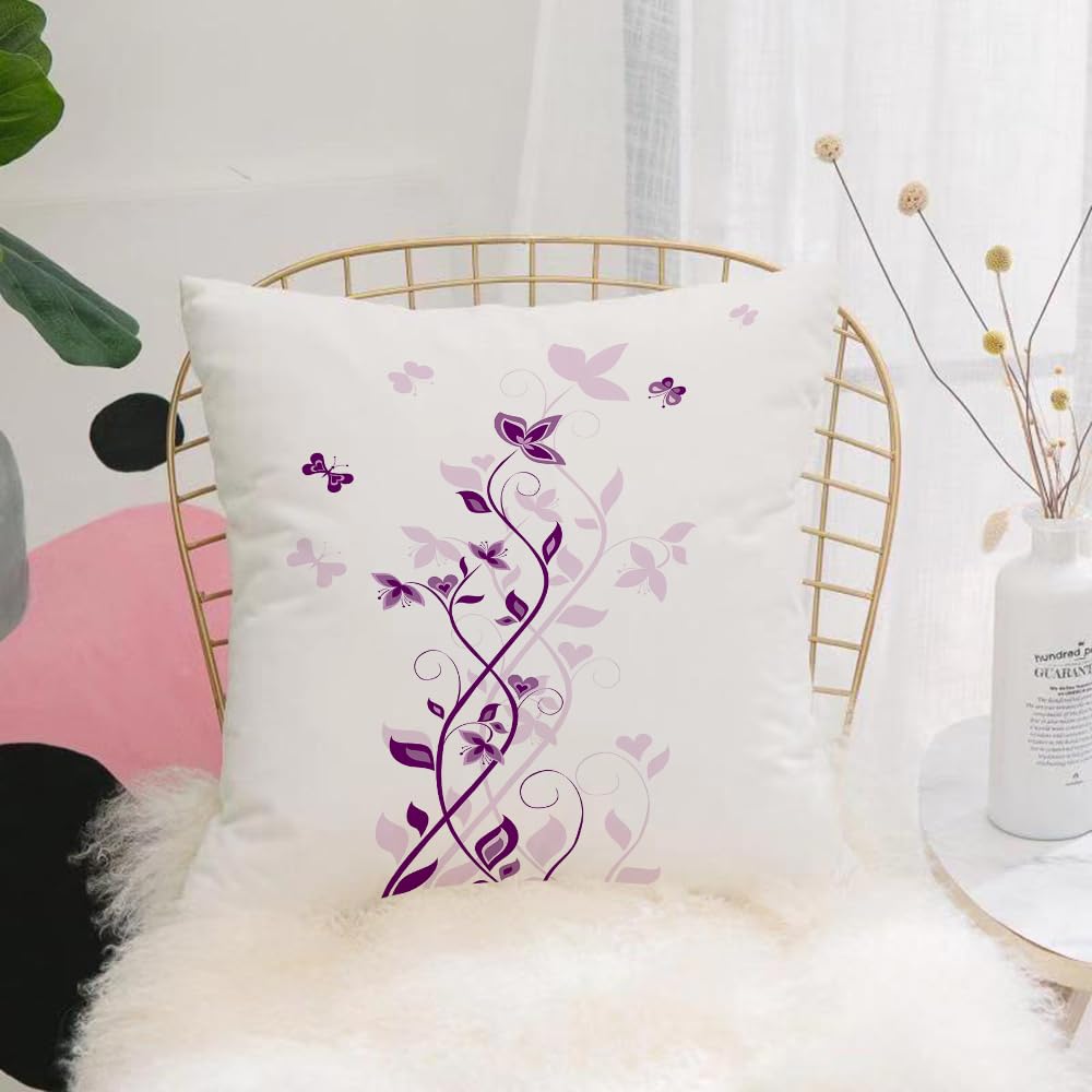 HYOSXW Cushion Cover,Throw Pillow Case Home Decorative for Living Room Bedroom Sofa Chair 16X16 Inch,Purple, purple tree swirling Persian lilac flowers with butterflies goat,Pillowcase 40X40cm