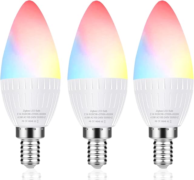 Cskyzk Zigbee Smart Bulb E14 Candle Light Bulbs, 4.5W Colour Changing Light Bulb, Smart Bulb Compatible with Philips Hue Amazon Alexa Echo Show 2nd Echo Studio, 3 Pack