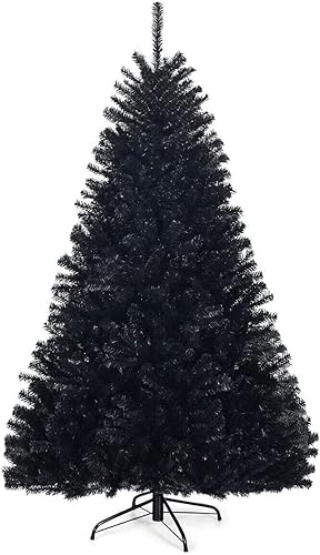 CHEFJOY Árbol de Navidad artificial negro, árbol de pino de Navidad realista con puntas de rama y soporte de metal plegable resistente, árbol de