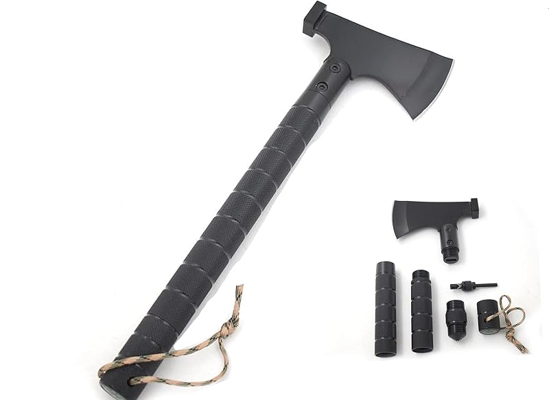 Survival Axe Folding Portable Camping Axe Multi-Tool Hatchet Survival Kit Tactical Tomahawk for Outdoor Hiking Hunting (03BK)