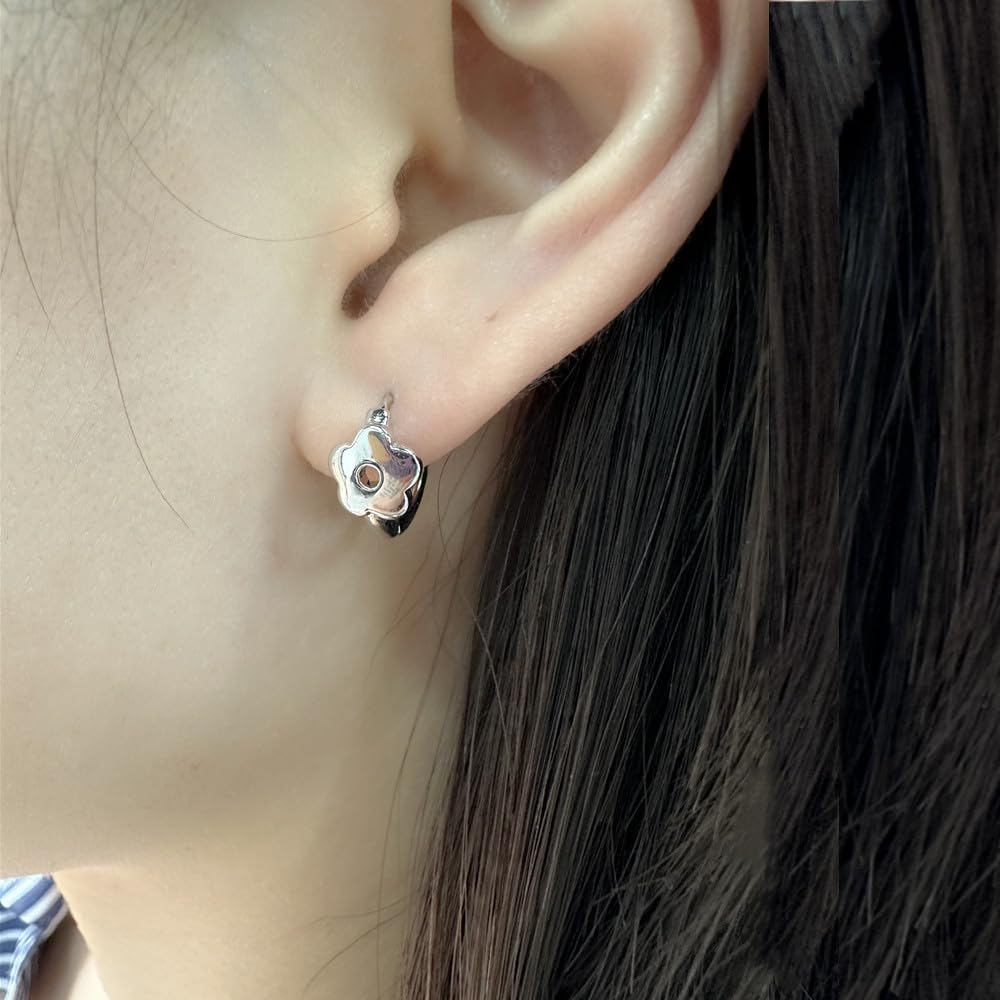 Minimalist Flower Small Hoop Earrings for Women Girls 925 Sterling Silver Hypoallergenic Dainty Tiny Huggie Hoops Cartilage Earrings Cute Birthday Holiday Jewelry Gifts - Image 2