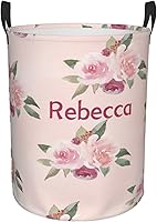 Vista 24 de Cesta de lavandería personalizada con diseño de jirafa, león y flores rosadas, con asas, impermeable, para decoración de dormitorio y baño.