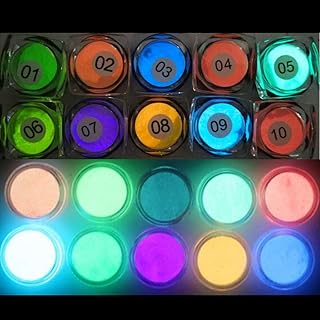 Night Glow in The Dark Pigment Powder, 10 Colour Luminous Paint Set-Fluorescent Powder for Painting,Nails, Resin, Glow Party,Graffiti or DIY Crafts