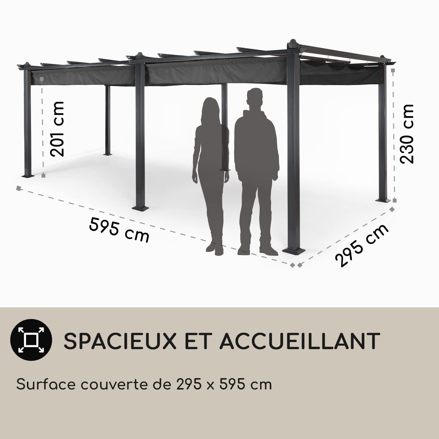 Blumfeldt Pergola Aluminium 3x6m, Pergola Terrasse, Tonnelle de Jardin avec Toit Rétractable, Kit Pergolas en Métal, Cadre en Aluminium, Protection UV, Alu avec Toit en Polyester Imperméable
