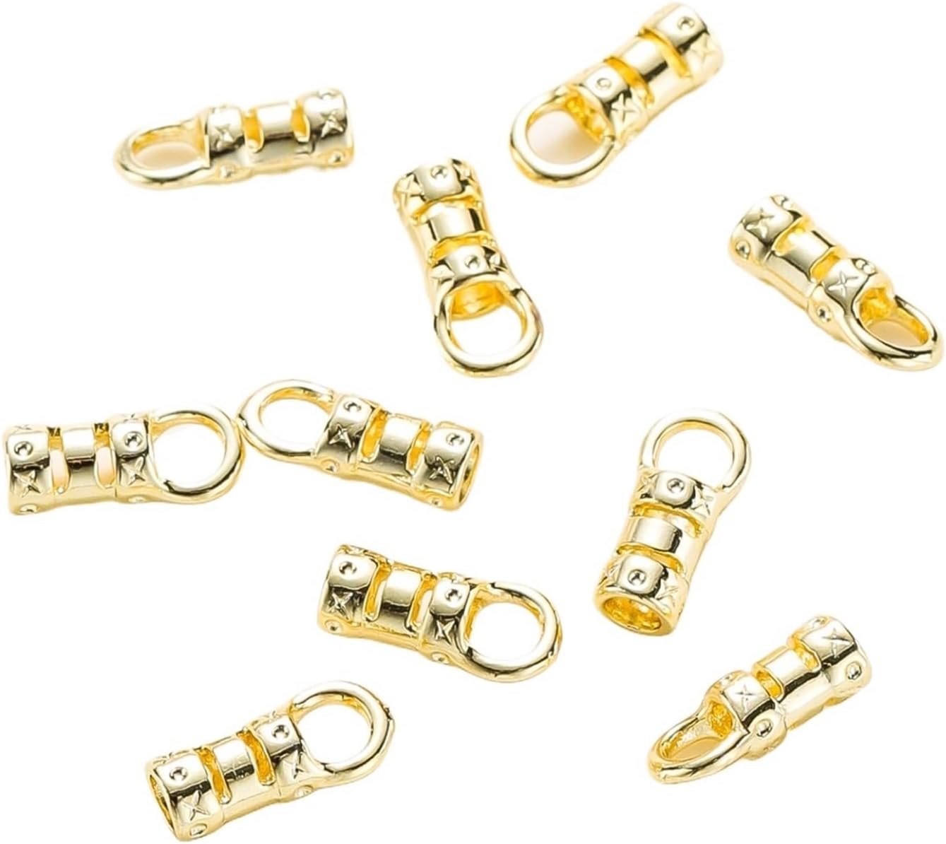 Fold Over Cord Ends 100pcs Crimp End Caps with Loop Cord Tube Barrel for Leather Chain DIY for Jewelry Making(Rhodium,Hole 1.5mm)