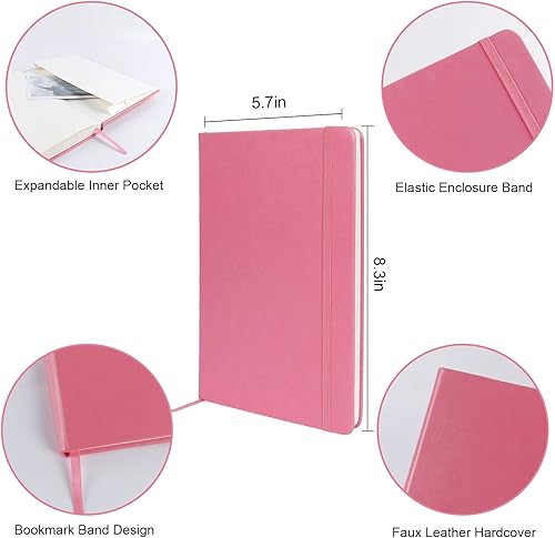 Miniatura 2 de Cuaderno de diario (A5 puntos, color rosa), 192 páginas, tamaño mediano de 5.7 x 8.3 pulgadas, papel grueso de 2.82 ozm, tapa dura