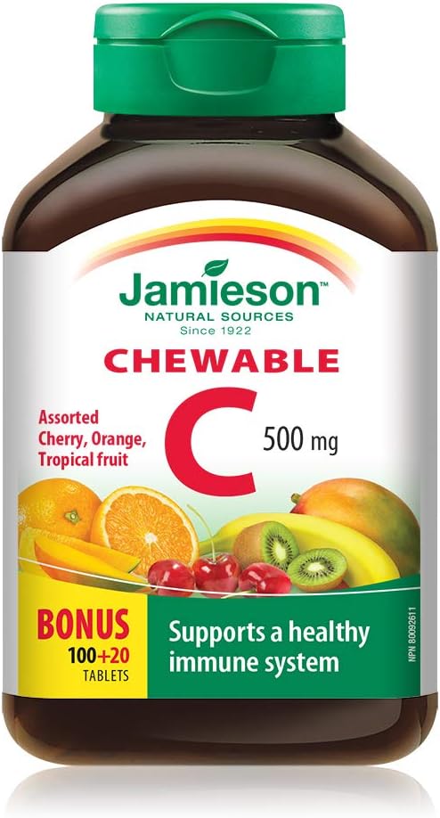 Jamieson Laboratories Vitamin C Chewable 500mg, Mixed 3 Flavours