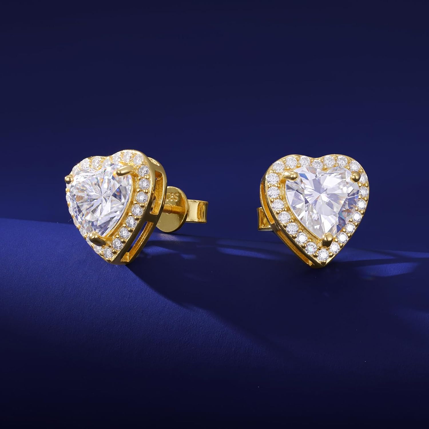 Moissanite Heart Earrings Stud Screw Back 0.3-2.0ct 4-8mm 18K White Gold Plated 925 Sterling Silver Moissanite Halo Stud Earrings for Women - Image 6