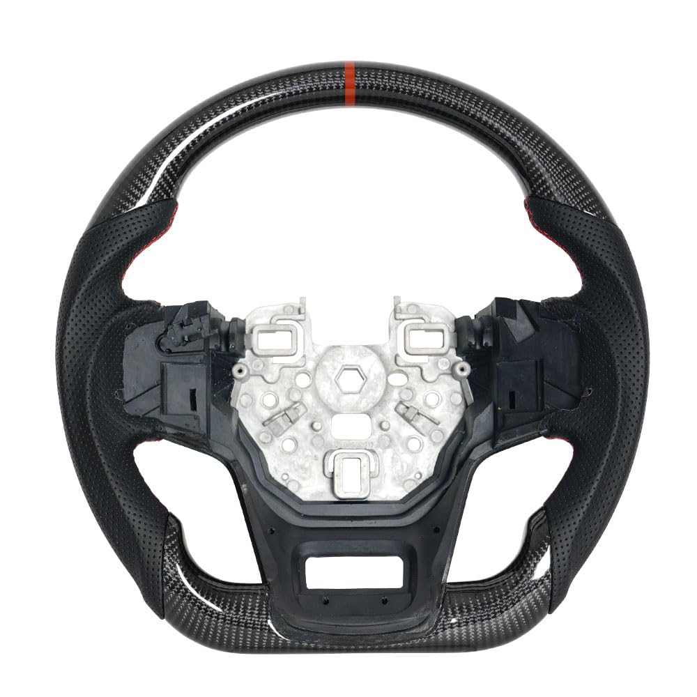 JIANGGAI Real Carbon Fiber Steering Wheel, D-Shaped Flat Bottom Perforated Leather Grip Steering Wheel Fit for Ford Bronco 2021+